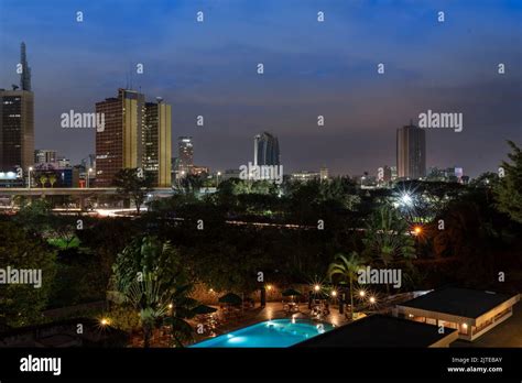 Nairobi new night skyline. On the foreground is the Nairobi Serena ...