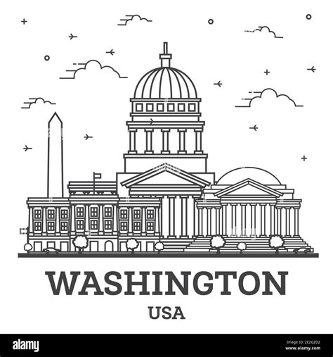 Outline Washington DC USA City Skyline with Modern Buildings Isolated on White. Vector ...