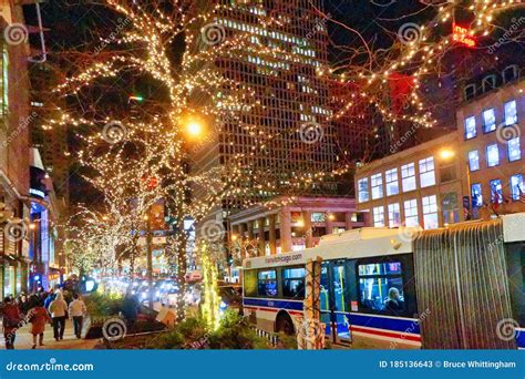 Night Time Christmas Lights, Michigan Avenue, Chicago, Illinois, USA ...