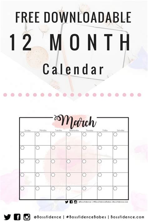 the free printable 12 month calendar is shown in pink and white with ...