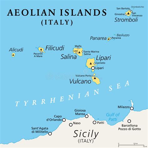 Aeolian Islands, Volcanic Archipelago North of Sicily, Political Map ...