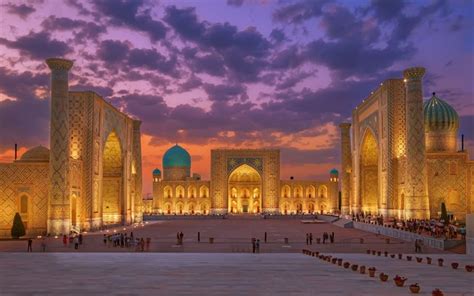 Herunterladen hintergrundbild samarkand, usbekistan, alte stadt, abend, sonnenuntergang ...