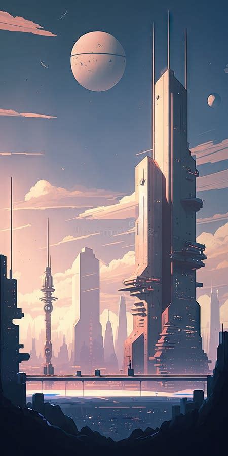 Landscape of a Futuristic City in Anime Style Illustrat Illustration ...