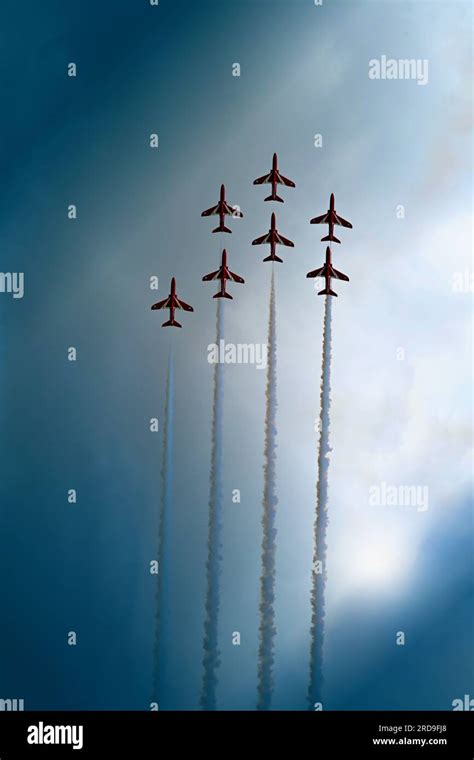 RAF Fairford RIAT 2023 air show Saturday 15 July 2023 Red Arrows display team inbetween showers ...