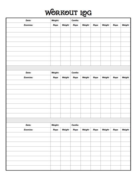 Free Printable Workout Log Sheets