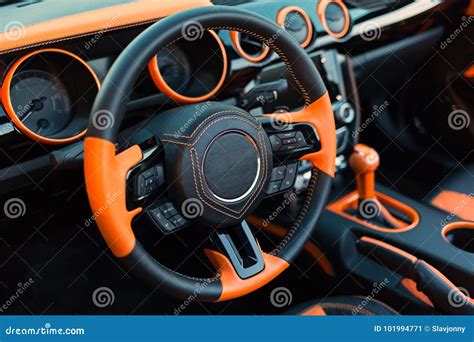 Sports Car Interior with Orange Accents. Stock Image - Image of ...