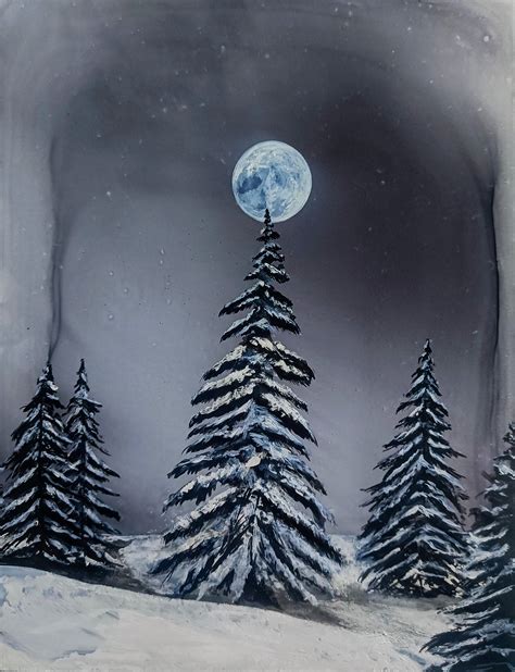 Snowy trees painting.. : r/snowing