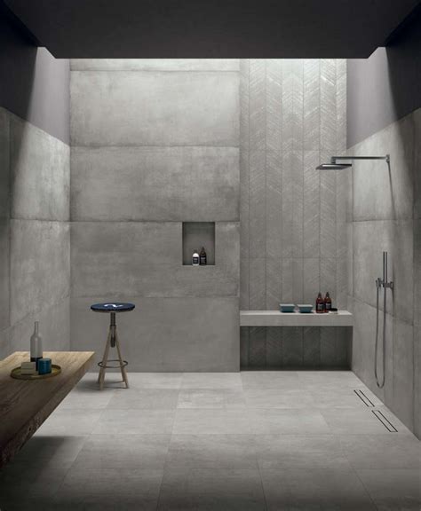 Modern grey bathroom with cement look porcelain tiled walls and floor - Modern - Bathroom ...