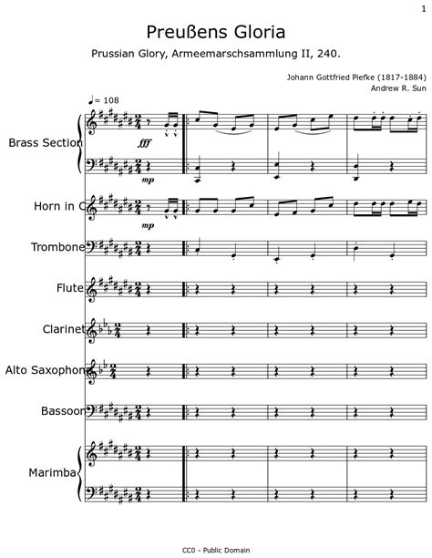 Preußens Gloria - Sheet music for Brass Section, Horn in F, Trombone, Flute, Clarinet, Alto ...