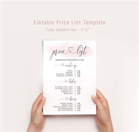 Editable Price List Template Small Business Template - Etsy | Price list template, List template ...