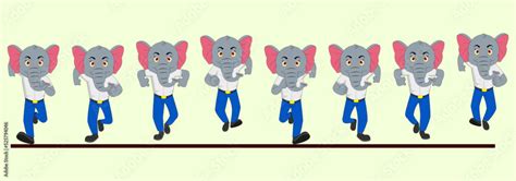 Cute Elephant front Run cycle in School Uniform vector Illustration. designed for 2D animation ...