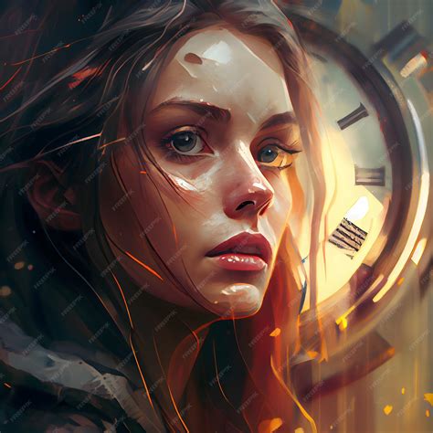 Premium Photo | Fantasy portrait of a girl with a clock face 3d rendering