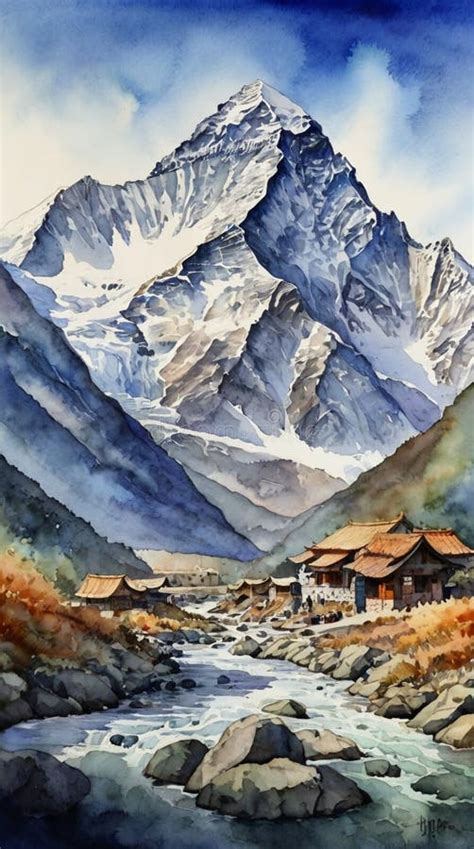 Watercolor Painting: the Majestic Peaks of the Himalayas, Home To World ...