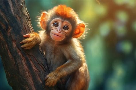 Premium AI Image | A baby monkey in a tree