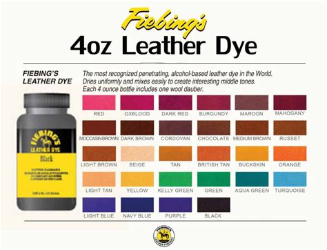 Shoe Dye | Fiebings Leather Dye Color Chart - My Shoe Supplies