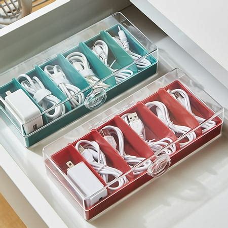 Aofa Plastic Cable Management Box with Lid Portable Clear Cord Storage Organizer with 6 ...