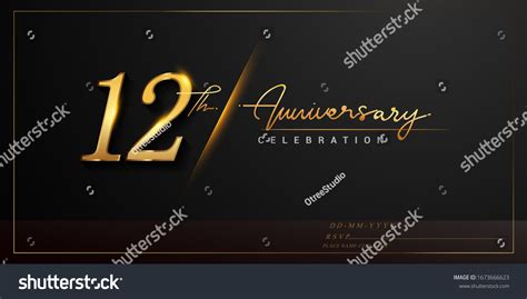 12th Anniversary Celebration Logotype Handwriting Golden Stock Vector ...