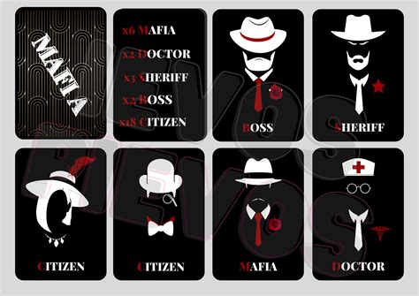 Mafia Card Game Available in Printable Version Playing Cards Boardgames ...