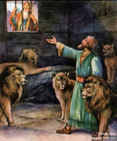 Daniel 6 Bible Pictures: Daniel speaks to the king from the lions' den