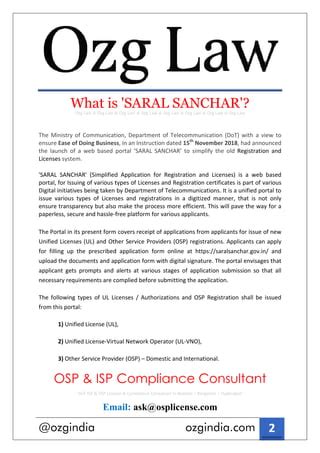 What is Saral Sanchar Portal? - Osp License / Compliance Consultant, Ozg Law, Mumbai, Bangalore ...