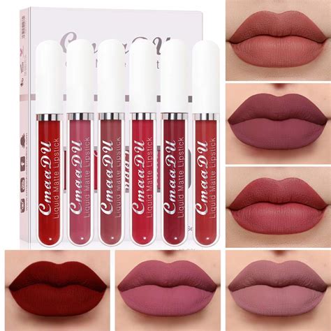Amazon.com : 6Pcs Matte liquid lipstick Set,Dark Red Matte Lipstick Lip Stain Long Lasting 24 ...