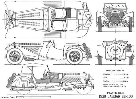 Jaguar SS100 Blueprint - Download free blueprint for 3D modeling