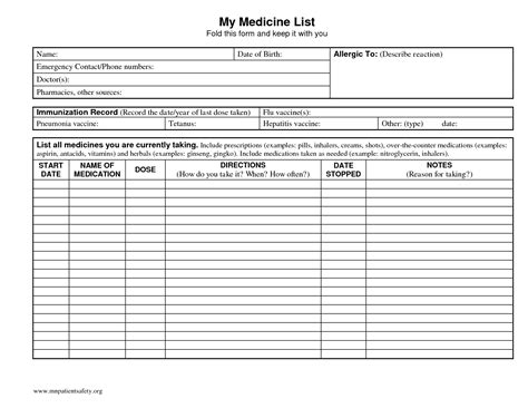 Free Printable Medication List Forms - Printable Forms Free Online