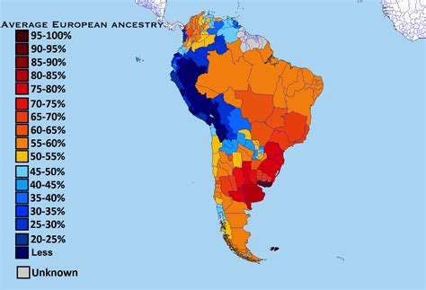 European ancestry in South America by subnational entities - Vivid Maps