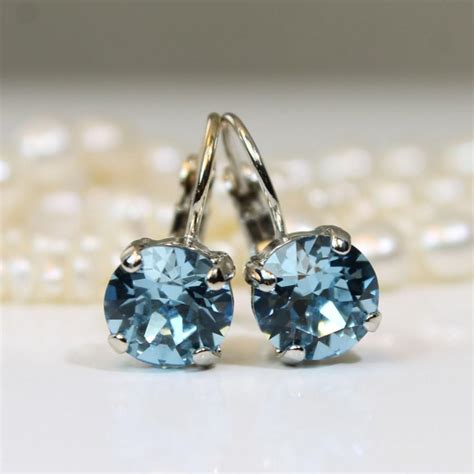 Aqua Blue Swarovski Crystal Earrings Aquamarine Drop Crystal Earrings Aqua Single Stone Earrings ...