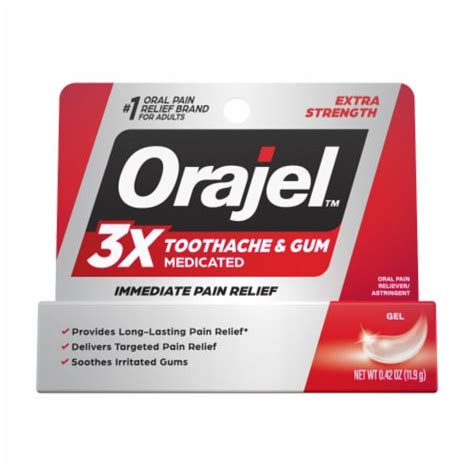 Orajel 3X Medicated Toothache And Gum Pain Gel Immediate Pain Relief Extra Strength, 0.42 oz ...