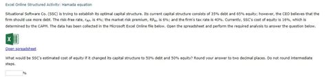 Solved Excel Online Structured Activity: Hamada equation | Chegg.com