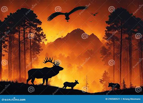 Wildlife Meets Crisis, Double Exposure of Silhouette Animals and Forest ...