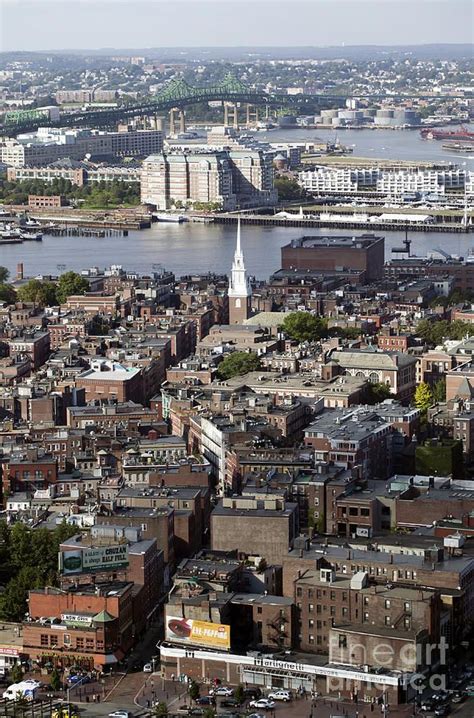 Aerial View Of Bostons North End And The Tobin Bridge by John Gaffen | Aerial view, Boston north ...