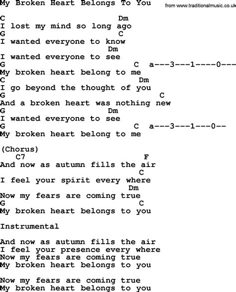 Willie Nelson song: My Broken Heart Belongs To You, lyrics and chords