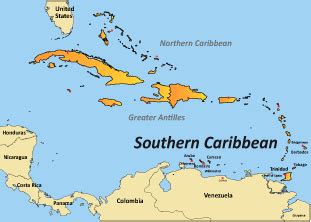 South Caribbean Islands Map | Cities And Towns Map