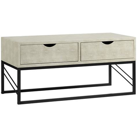 Modern 2-Drawer Faux Shagreen Coffee Table in Off White | Cymax Business