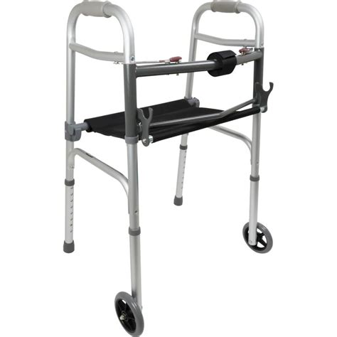 ProBasics Two-Button Folding Walker with Wheels and Roll-Up Seat ...