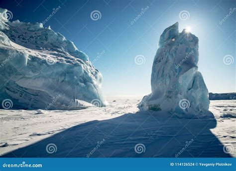 Two Icebergs in the Arctic. Stock Photo - Image of summer, winter ...