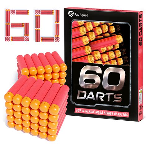 Ray Squad 60 Pack Nerf Mega Darts - Universal Mega Pack, N-Strike Guns Compatible, High-Quality ...