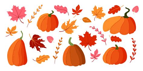 Set of autumn leaves and pumpkins in flat style 25390832 Vector Art at ...