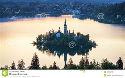 Dramatic Sunrise on Lake Bled, Sunrise View on Bled Lake, Island Stock Image - Image of mary ...