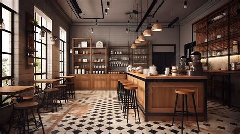 3d Bakery Cafe Design With Coffee Tables Background, 3d Render Coffee ...