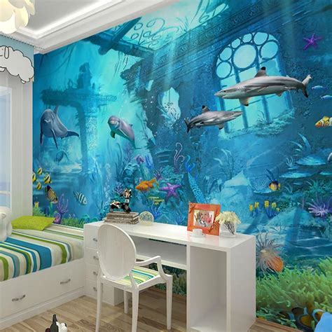 3D Embossed Sea World Fish Photo Wallpapers Murals Wall Paper for Kids ...