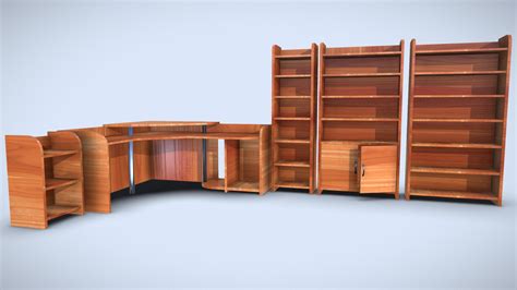 Ultra low poly wooden bookcases & computer table - Download Free 3D model by Nortenko Dmytro ...
