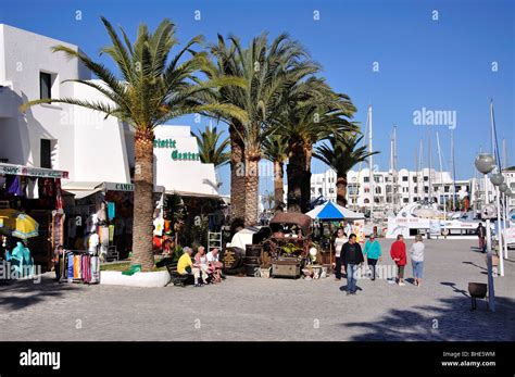 Shops on quayside, Port El Kantaoui Marina, Port El Kantaoui, Sousse ...