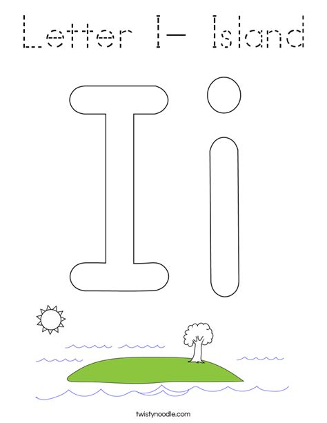 Letter I- Island Coloring Page - Tracing - Twisty Noodle