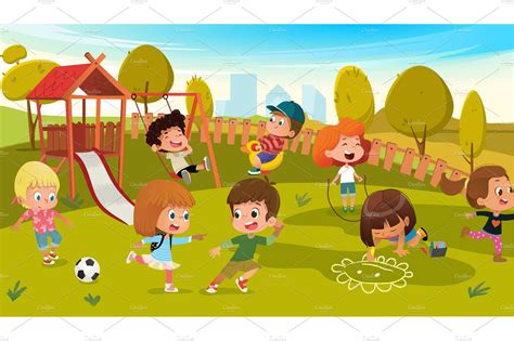 Kids Play in a Park Playground | Education Illustrations ~ Creative Market