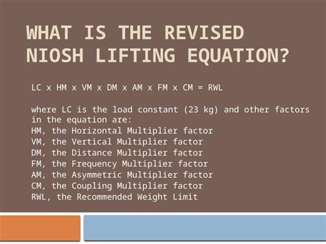 (PPTX) Revised NIOSH Lifting Equation - PDFSLIDE.NET