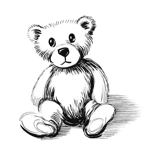 Premium Photo | Stuffed Teddy Bear toy. Ink black and white drawing