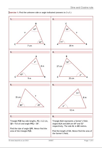 Sine and cosine rules worksheet| KS4-5 maths | Teachit